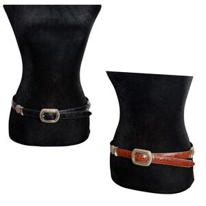 Brighton Reversible Croc Embossed Leather Belt Black Brown Heart Accent Size L